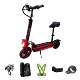 Huitich foldable electric scooter with seat in black with accessories including helmet backpack and lock